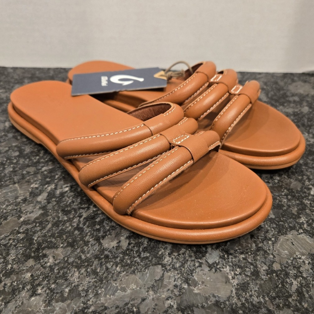 OluKai Sandals Women's Leather Slides Padded Straps Casual Comfort Tan Shoes US9 - Picture 3 of 7